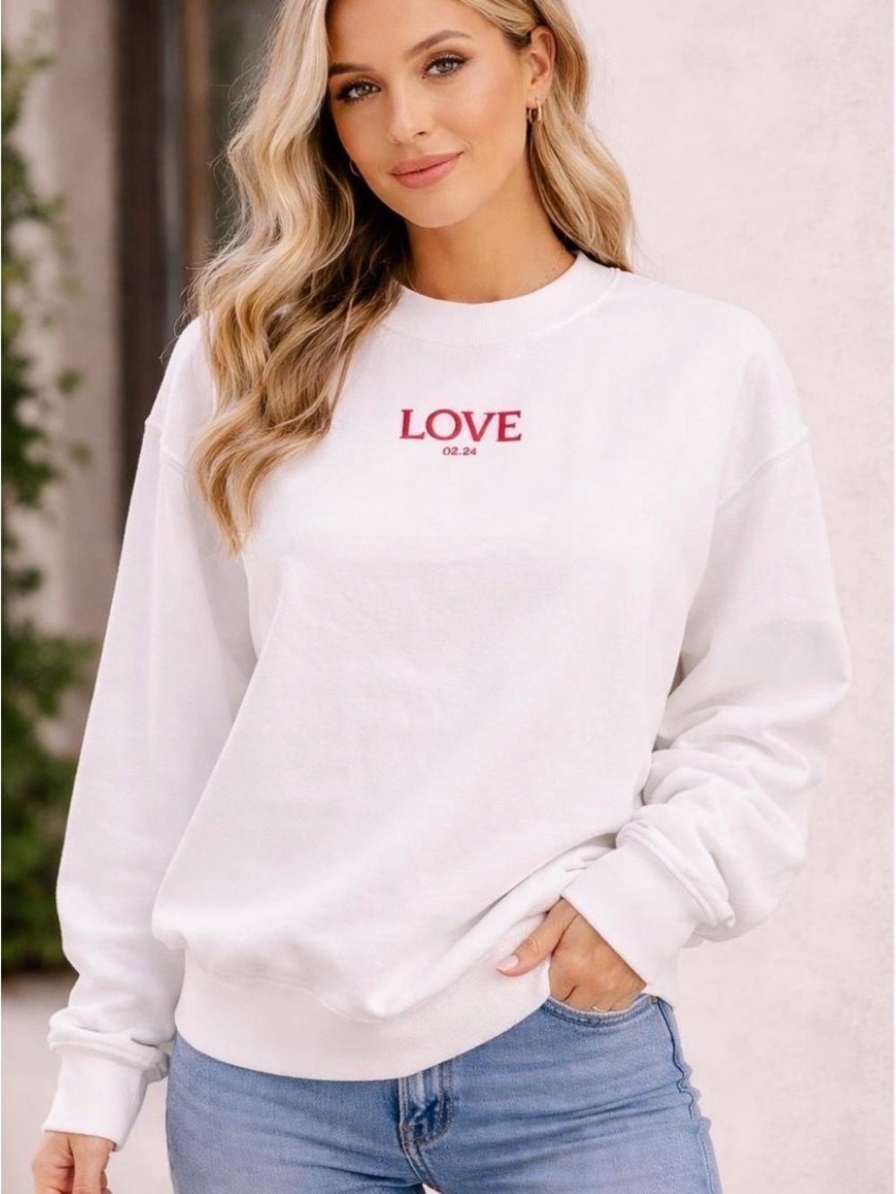 Women's Seint White 'LOVE' Crewneck